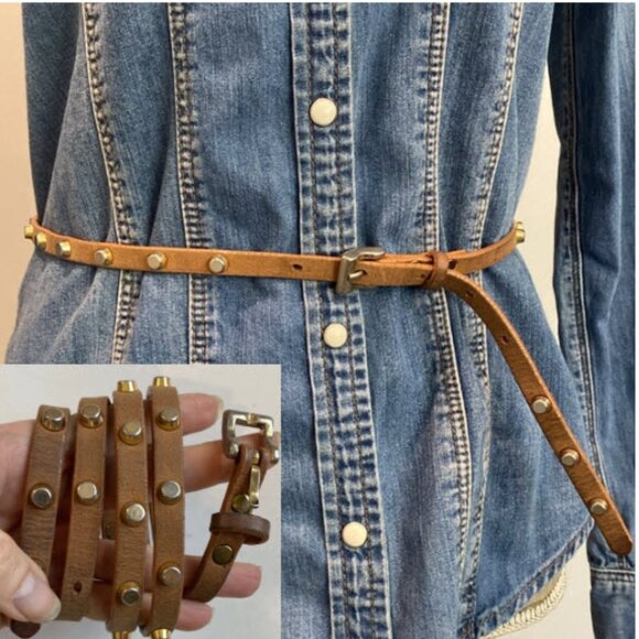 Brown Leather Studded Belt Size medium - Picture 1 of 10